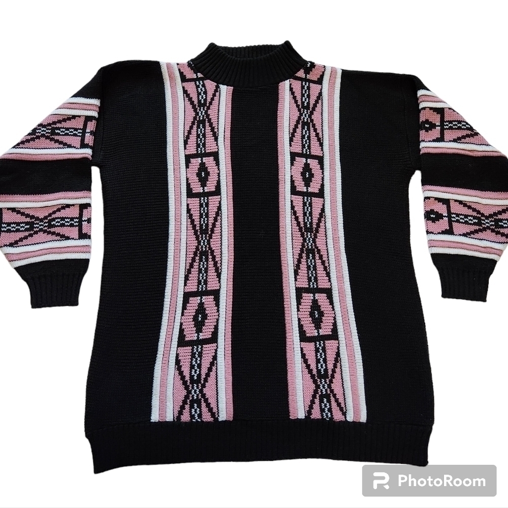 Vintage 90s Clifton Place Geometric Tunic Mock Neck Sweater